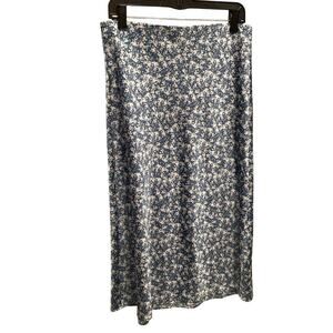 Loft Womens Satin Slip Skirt Size Medium Blue Ditsy Floral Y2K 90s Cottage Boho